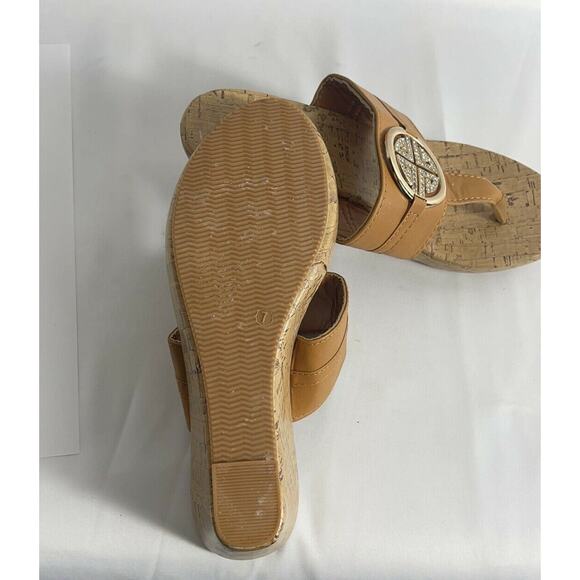 White Line Women's Slip On Faux Cork Wedges Jewel Embellished Platforms Size 7 - Picture 3 of 8